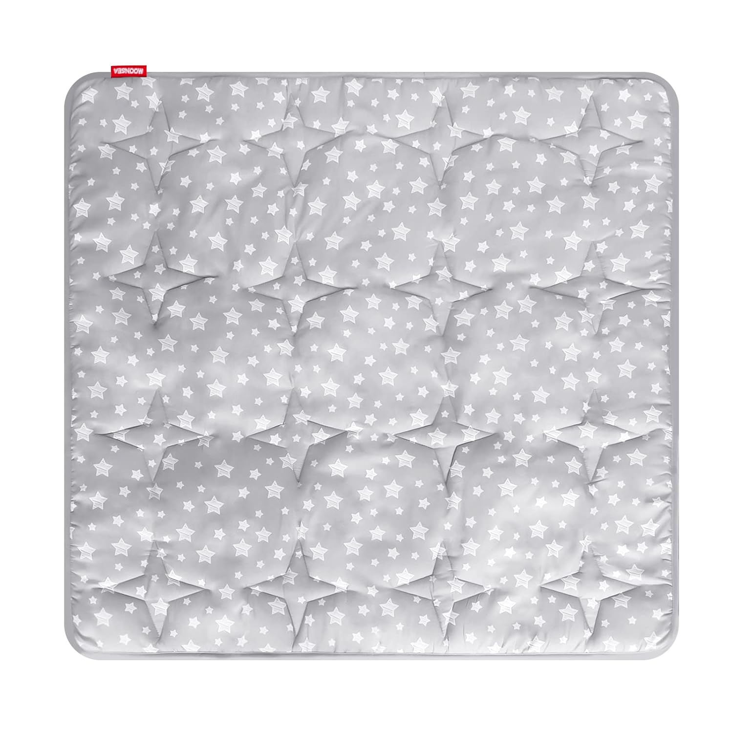 Baby Play Mat | Play Tent Mat - Square 45'' x 45'', Padded and Non-Slip Activity Mat for Kids and Toddlers, Grey Star - Moonsea Bedding