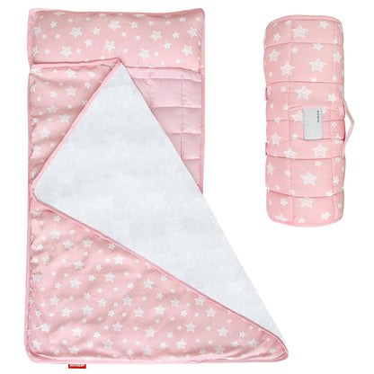 Toddler Nap Mat- Pillow And Fleece Minky Blanket, 21''x50'',Pink Star