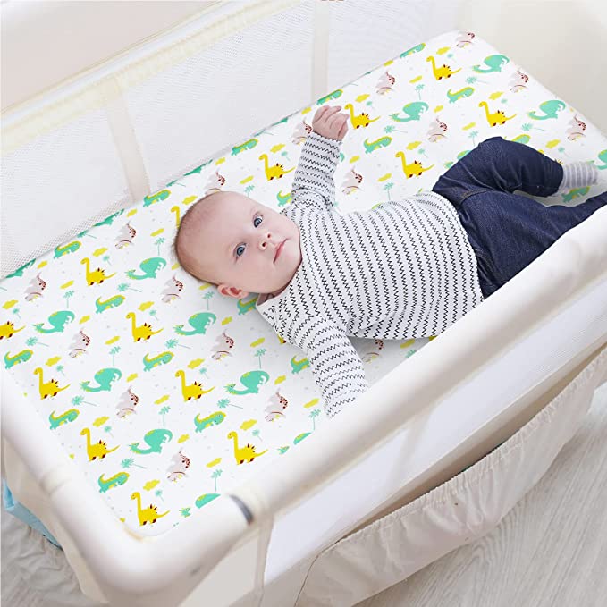 Pack and Play Sheets, Compatible with Graco Pack n Play/Mini Crib, 2 Packs, Microfiber, Elephant&Dinosaur