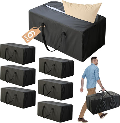 Heavy Duty Moving Bags, 6 Pack Extra Large Storage Totes with Strong Zippers & Reinforced Handles for Clothes, Packing & Moving, Black