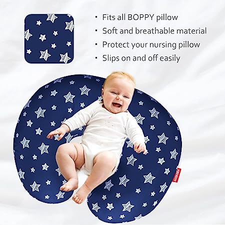 Nursing Pillow Cover, Snug Fits Boppy Nursing Pillows, Navy, Star Print