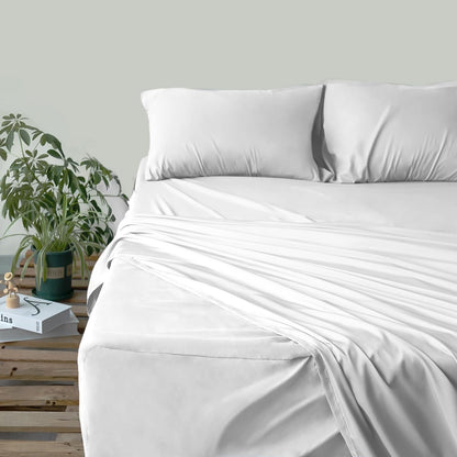Sheet Set Deep Pocket - 4 Piece Extra Soft Bed Sheets - Side Storage Pocket Fitted Sheet & Pillowcase & Flat Sheet, White