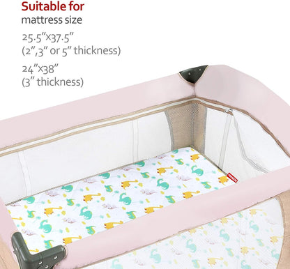 Pack n Play Sheet Quilted | Mini Crib Sheet - Pack and Play Mattress Pad Cover, Ultra-Soft Microfiber, Fits Graco Pack and Play, Dinosaur