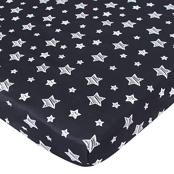 Pack and Play Sheets Fit for Graco Playard Playpen, 39"x 27"x 5", Microfiber, Black Star-Moonsea Bedding