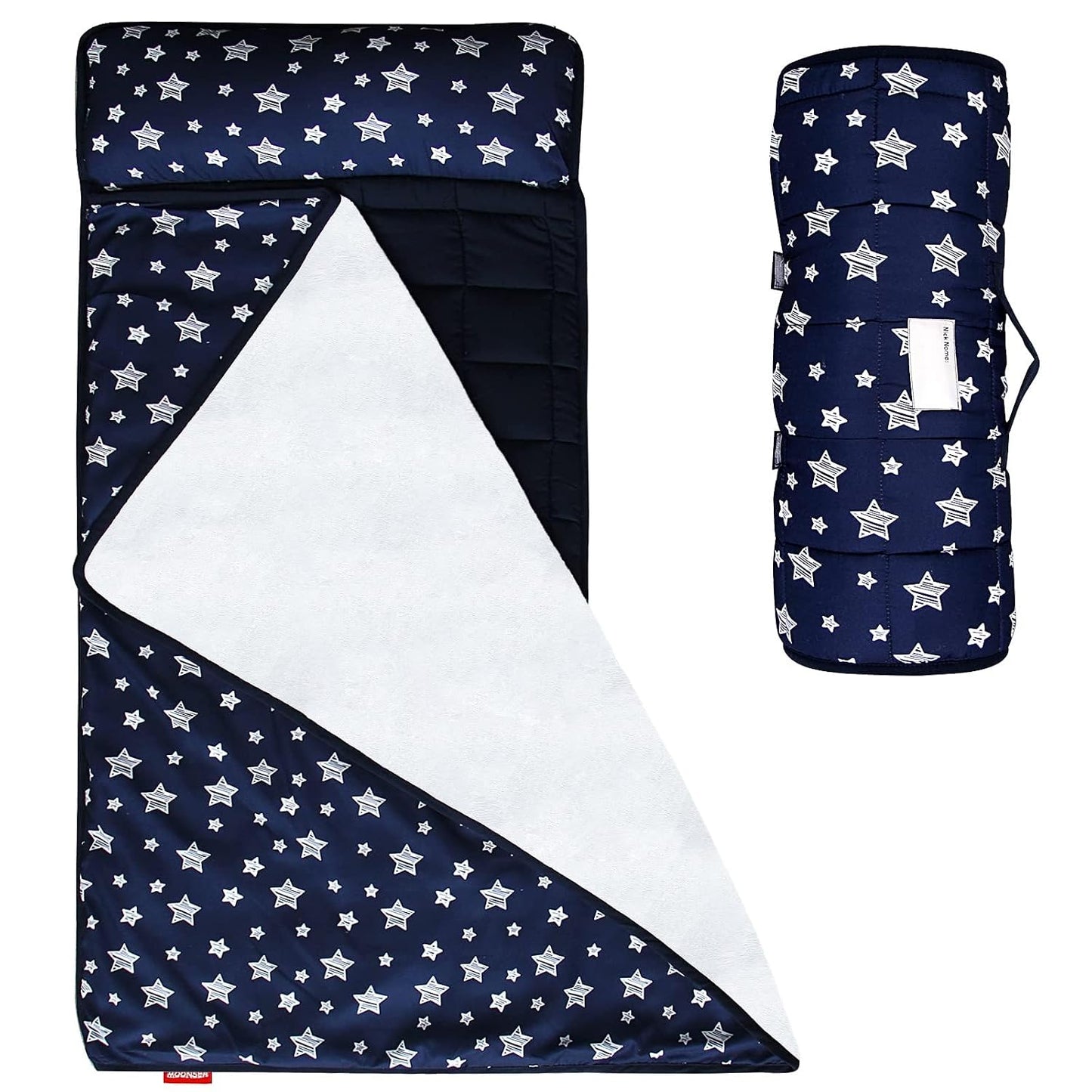 Toddler Nap Mat- Pillow And Fleece Minky Blanket, 21''x50'',Navy Star