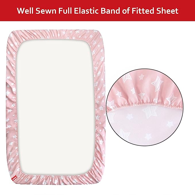 Crib Sheets - Fit For Standard Crib, Microfiber, Pink Star