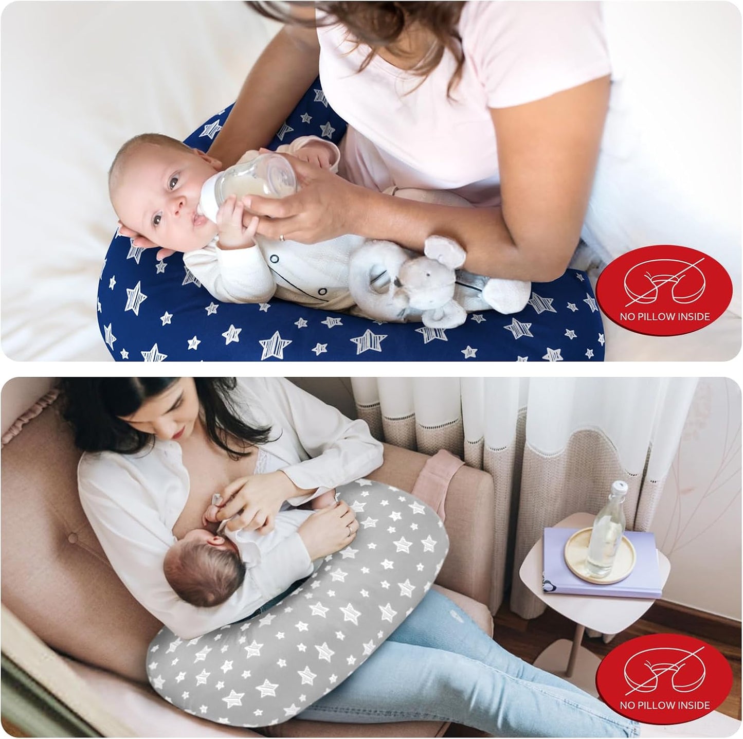 2 Pack Nursing Pillow Cover Compatible with New Boppy Nursing Pillow | Ultra Soft & Stretchy Microfiber Feeding Pillow Cover, Breastfeeding Pillow Cover for Baby Boys and Girls (Cover Only)