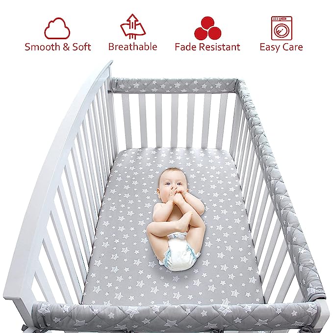 Crib Sheets - Fit For Standard Crib, Microfiber, Grey Star