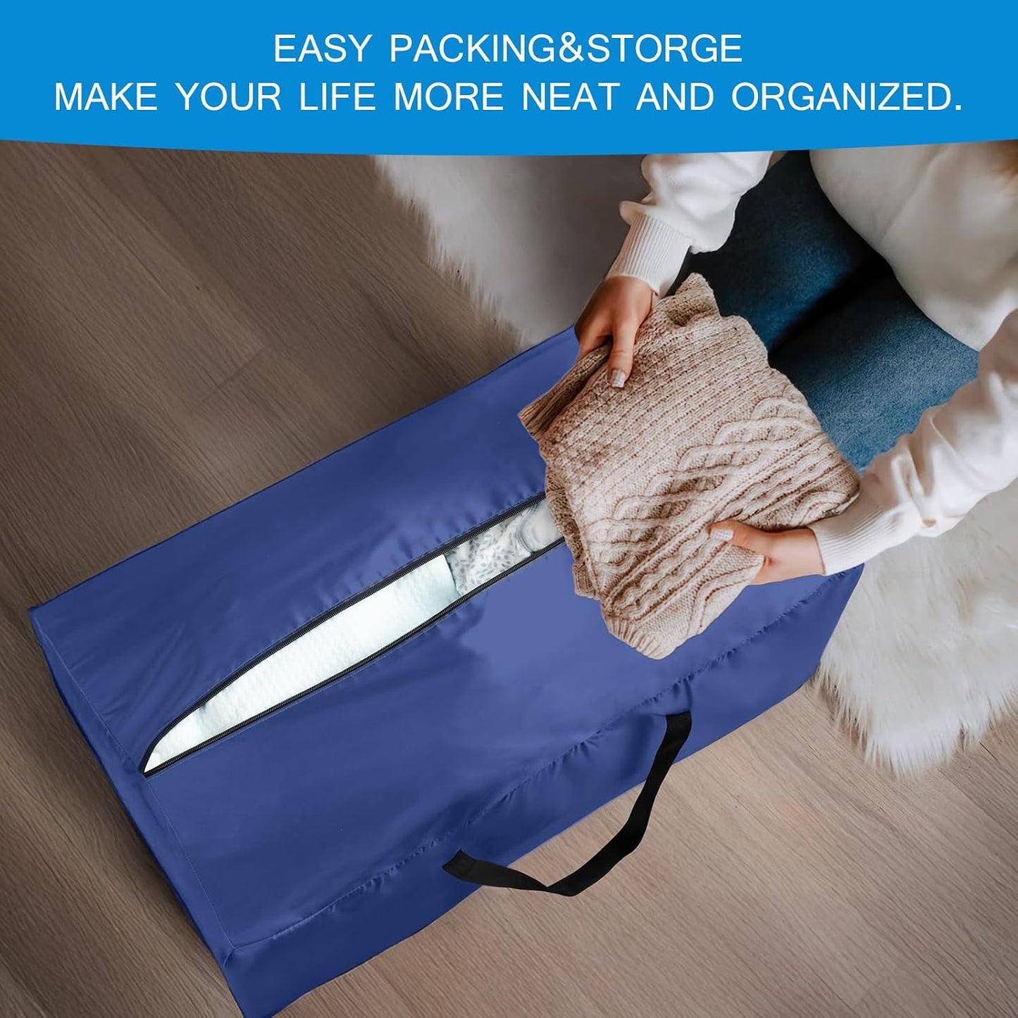 Heavy Duty Moving Bags, 6 Pack Extra Large Storage Totes with Strong Zippers & Reinforced Handles for Clothes, Packing & Moving, Black