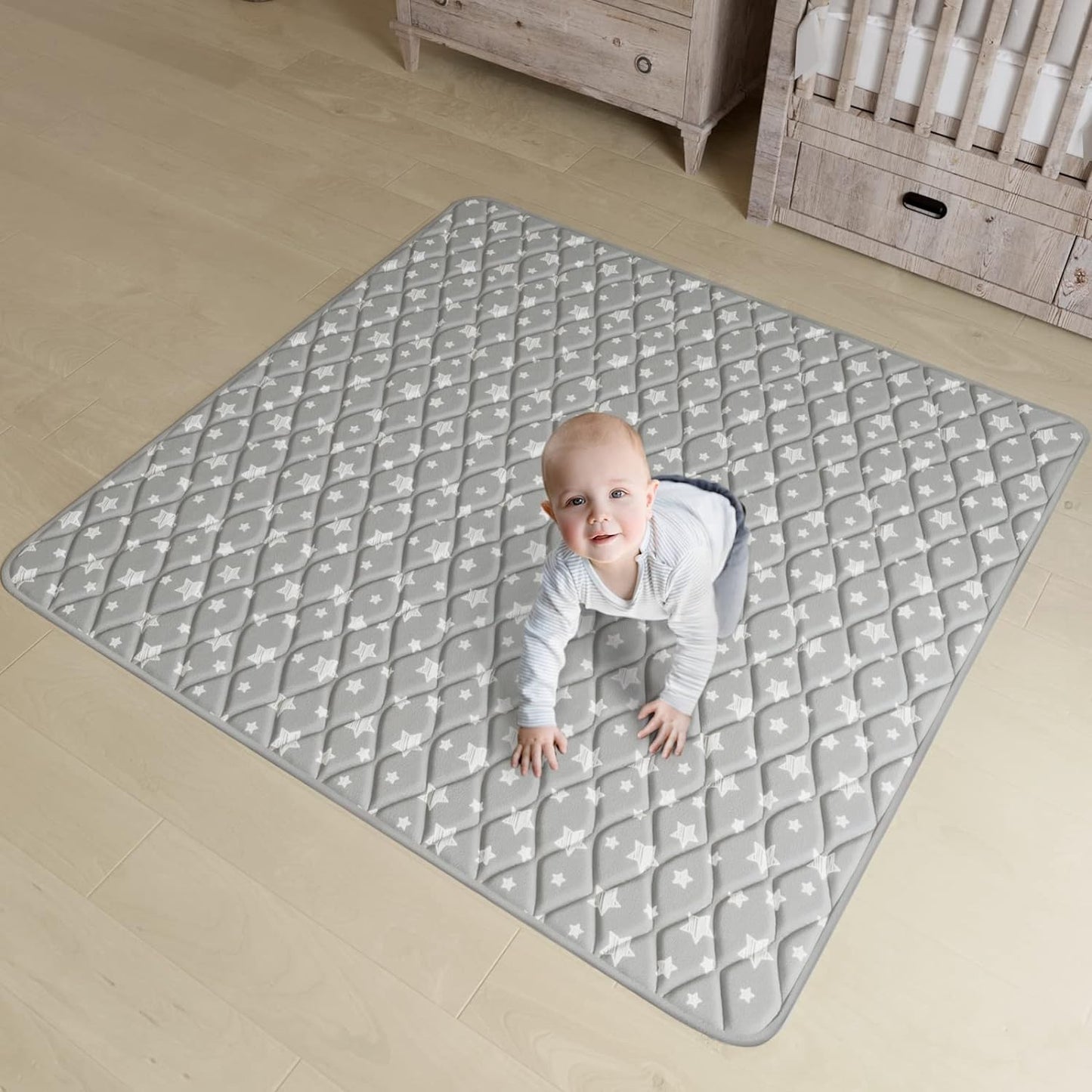 Premium Foam Baby Play Mat | Playpen Mat - 72" x 59", Thicker and Non-Toxic Crawling Mat for Infant & Toddler, Grey Star