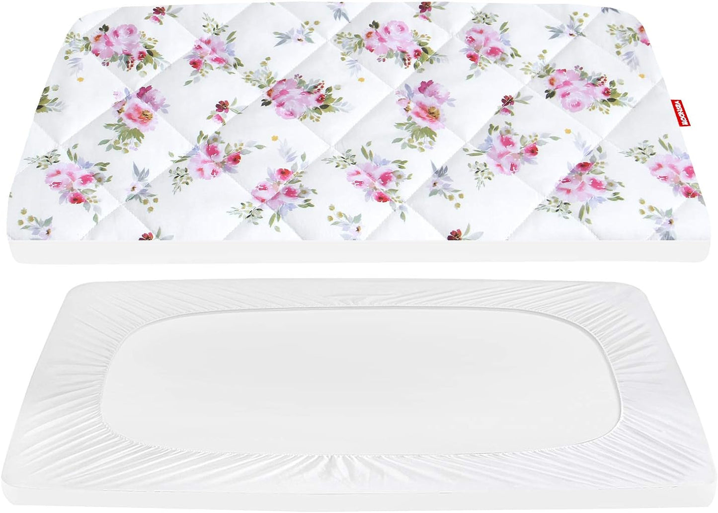 Pack n Play Sheet Quilted | Mini Crib Sheet - Pack and Play Mattress Pad Cover, Ultra-Soft Microfiber, Fits Graco Pack and Play, Floral-Moonsea Bedding