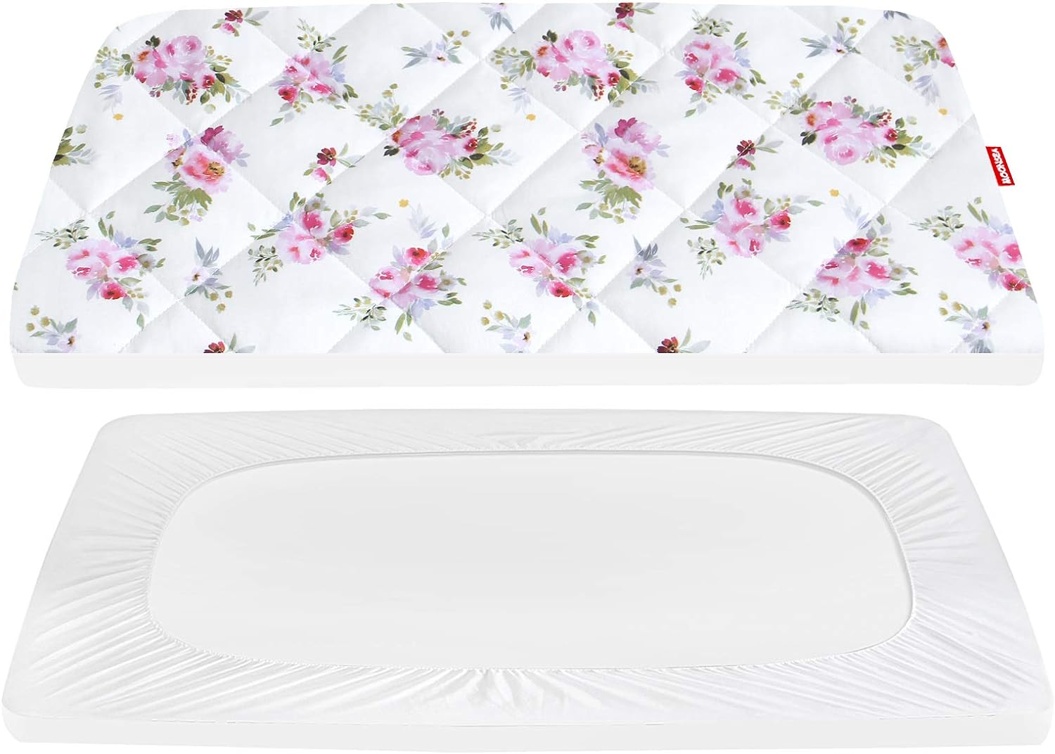 Pack n Play Sheet Quilted | Mini Crib Sheet - Pack and Play Mattress Pad Cover, Ultra-Soft Microfiber, Fits Graco Pack and Play, Floral-Moonsea Bedding
