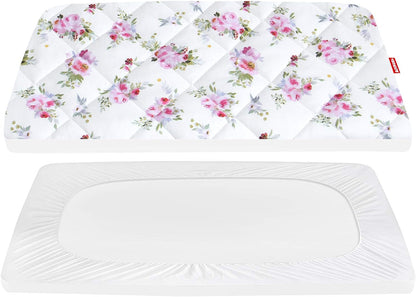 Pack n Play Sheet Quilted | Mini Crib Sheet - Pack and Play Mattress Pad Cover, Ultra-Soft Microfiber, Fits Graco Pack and Play, Floral-Moonsea Bedding
