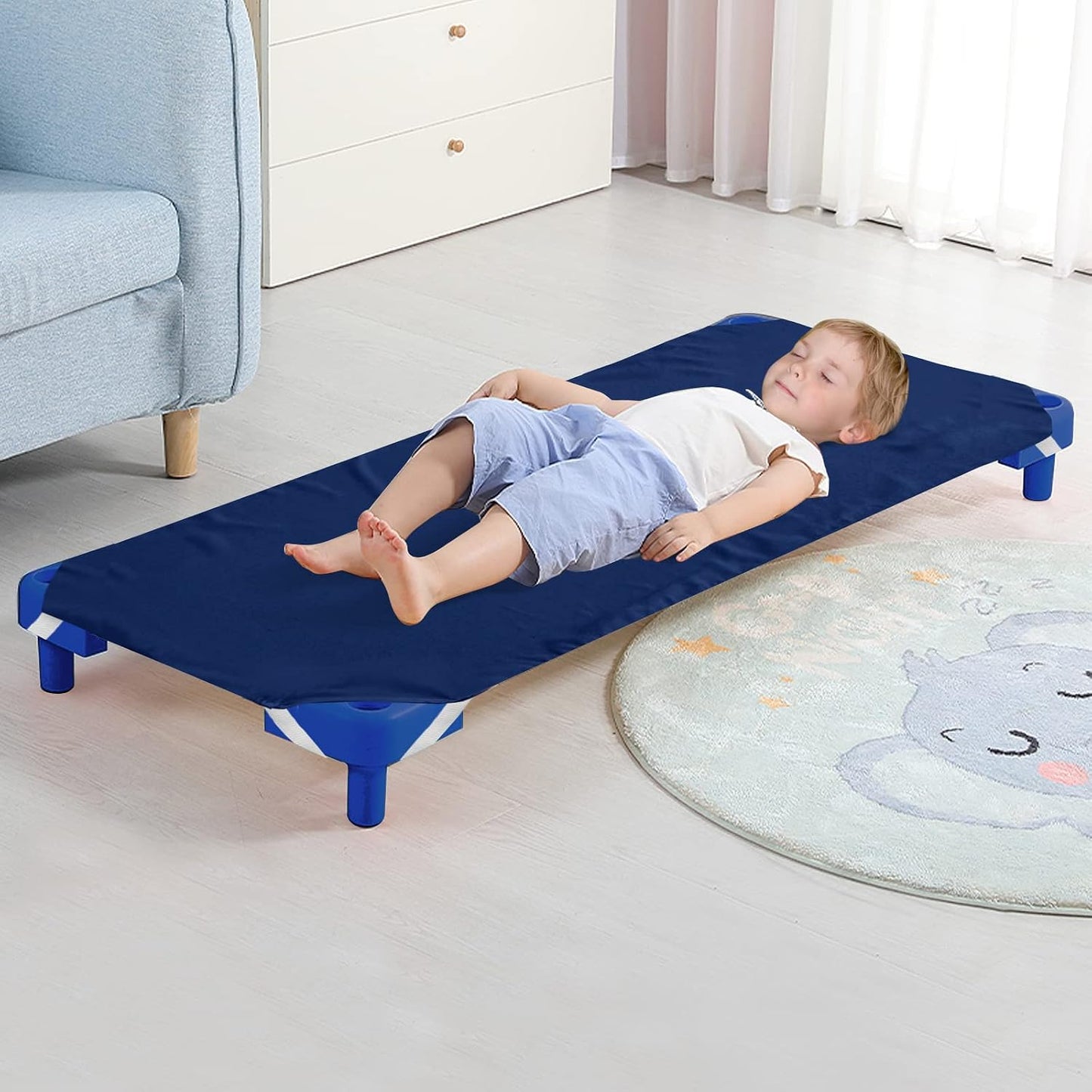 Daycare Cot Sheets for Preschool, Soft Microfiber Fitted Cot Covers with Elastic Straps for Toddler Nap Time