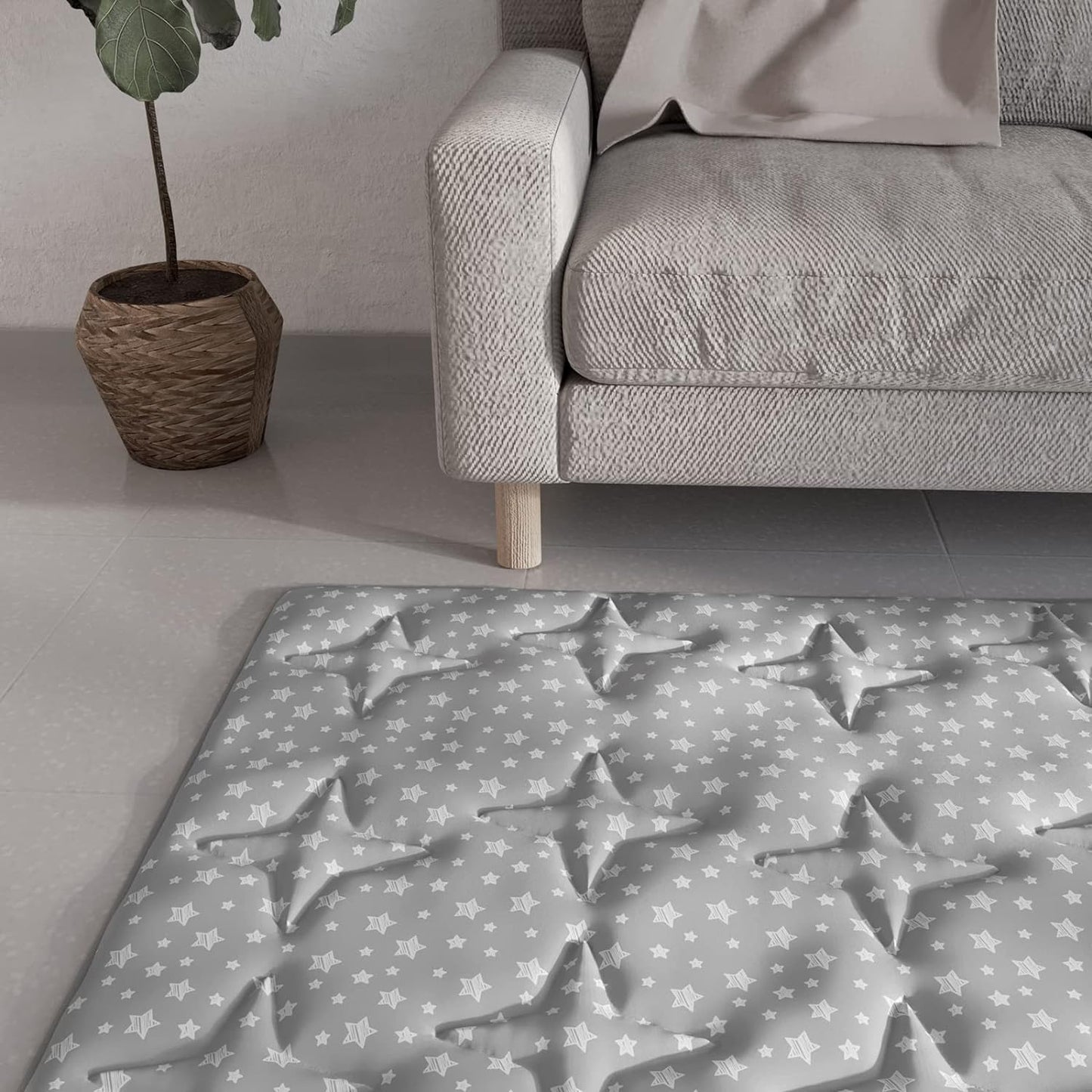 Baby Play Mat | Play Tent Mat - 53'' x 36'', Padded and Non-Slip Activity Mat for Kids and Toddlers, Grey Stars