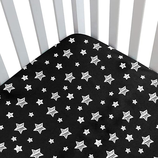 Crib Sheets - Fit For Standard Crib, Microfiber, Black Star