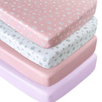 Crib sheets, Fit for Standard Size Crib, 4 Packs, Microfiber, Pink