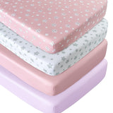 Crib sheets, Fit for Standard Size Crib, 4 Packs, Microfiber, Pink