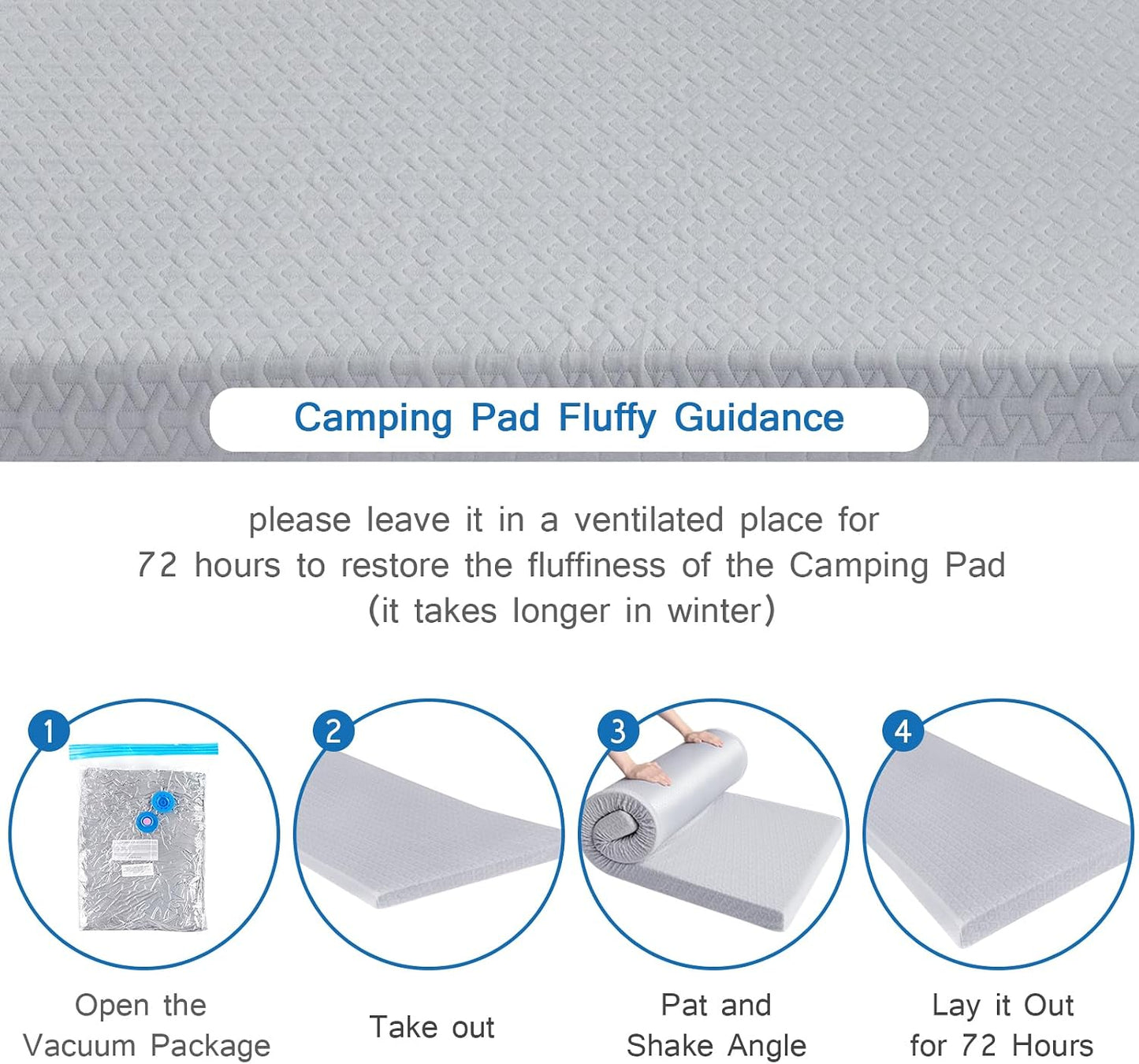 3 Inch Memory Foam Camping Mattress Pad,Portable Roll-Up Sleeping Pad with Waterproof Removable Cover for Tent, Cot & Car