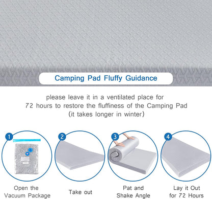 3 Inch Memory Foam Camping Mattress Pad,Portable Roll-Up Sleeping Pad with Waterproof Removable Cover for Tent, Cot & Car