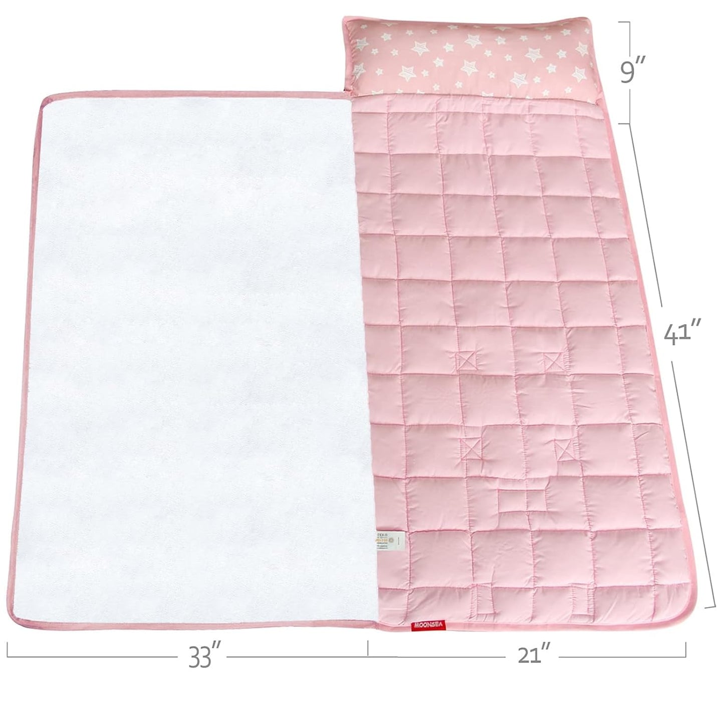 Toddler Nap Mat- Pillow And Fleece Minky Blanket, 21''x50'',Pink Star