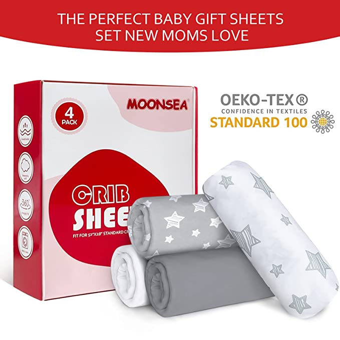 Crib sheets, Fit for Standard Size Crib, 4 Packs, Microfiber, Grey