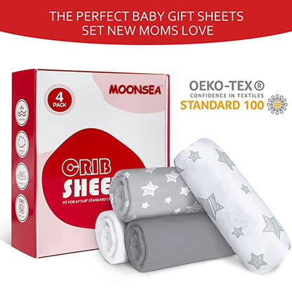 Crib sheets, Fit for Standard Size Crib, 4 Packs, Microfiber, Grey