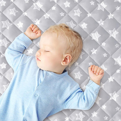 Pack n Play Sheet Quilted | Mini Crib Sheet - 2 Pack, Pack and Play Mattress Pad Cover, Ultra-Soft Microfiber,Waterproof, Fits Graco Pack and Play, Grey and White Star