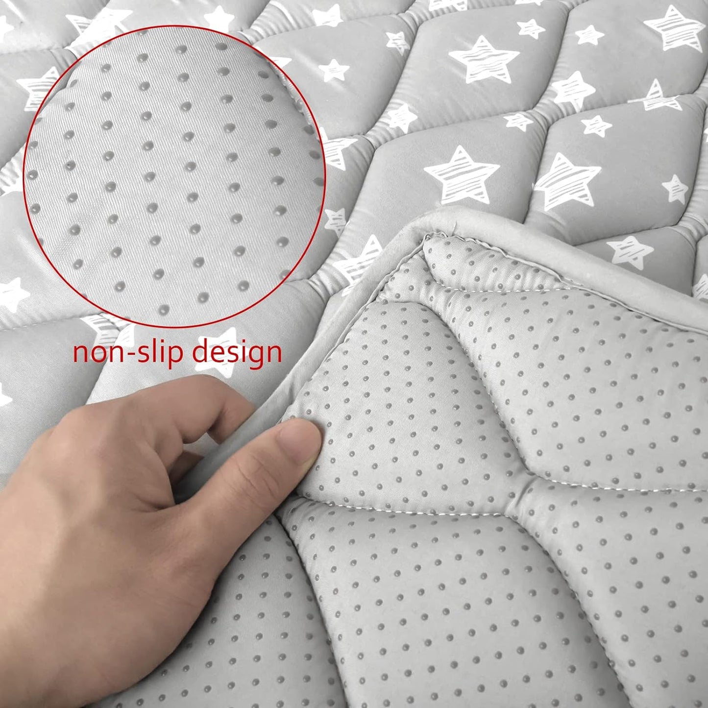 Premium Foam Baby Play Mat | Playpen Mat - Square 59" x 59", Thicker and Non-Toxic Crawling Mat for Infant & Toddler, Grey Star