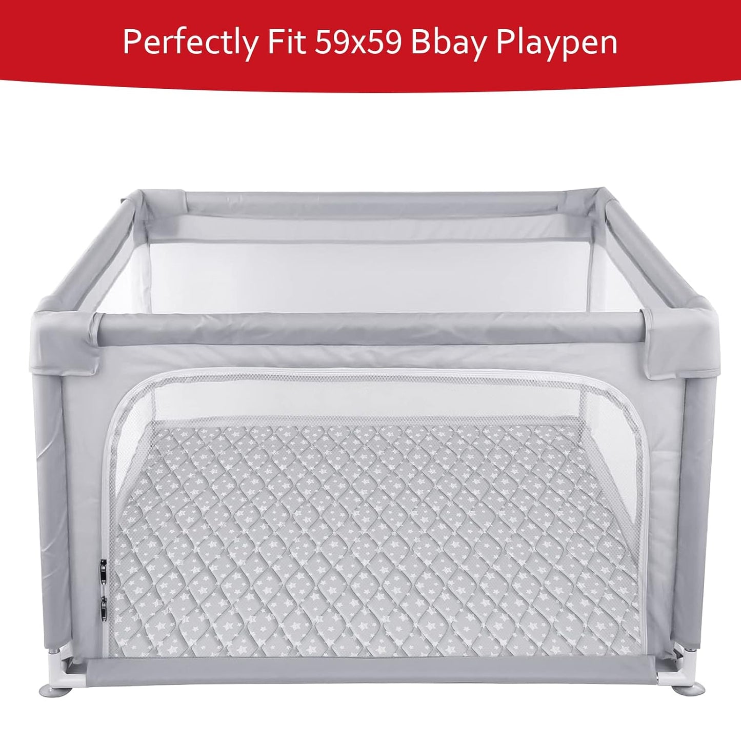 Premium Foam Baby Play Mat | Playpen Mat - Square 59" x 59", Thicker and Non-Toxic Crawling Mat for Infant & Toddler, Grey Star