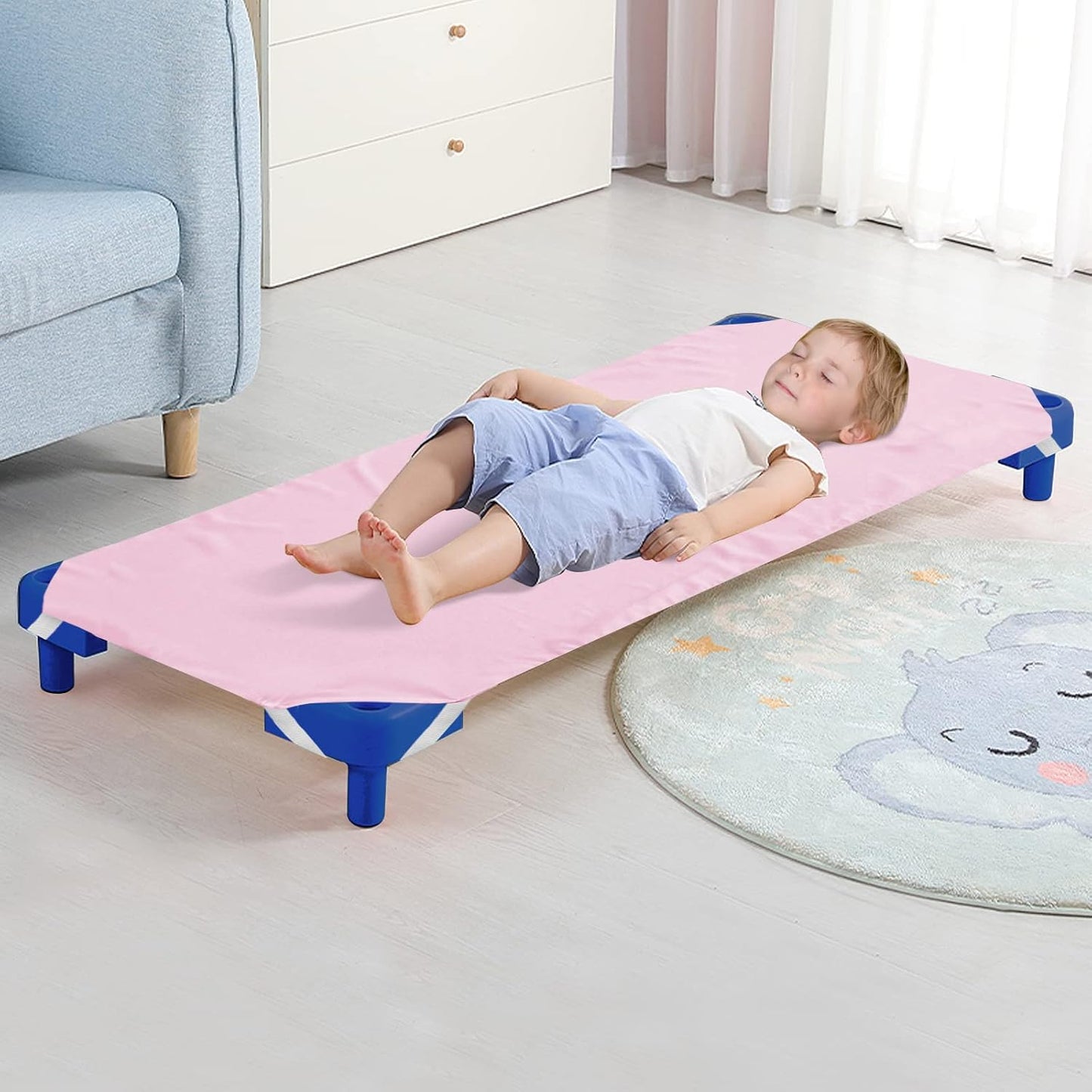 Daycare Cot Sheets for Preschool, Soft Microfiber Fitted Cot Covers with Elastic Straps for Toddler Nap Time