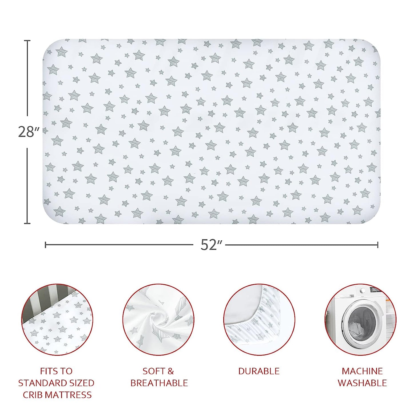 Crib sheets, Fit for Standard Size Crib, 4 Packs, Microfiber, Pink