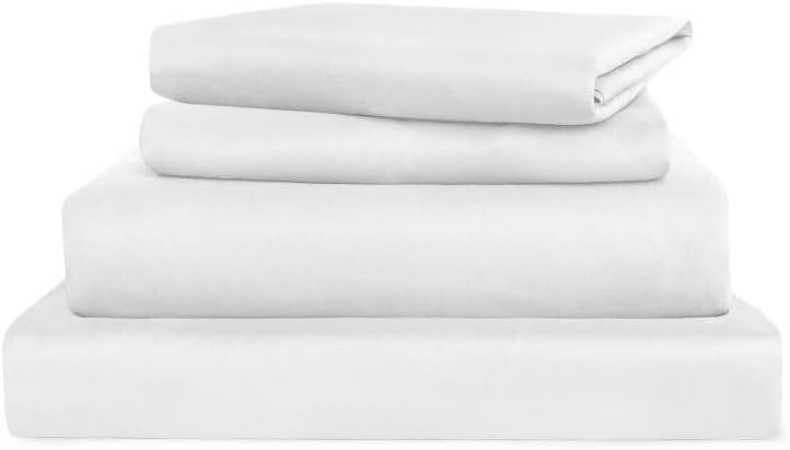 Sheet Set Deep Pocket - 4 Piece Extra Soft Bed Sheets - Side Storage Pocket Fitted Sheet & Pillowcase & Flat Sheet, White