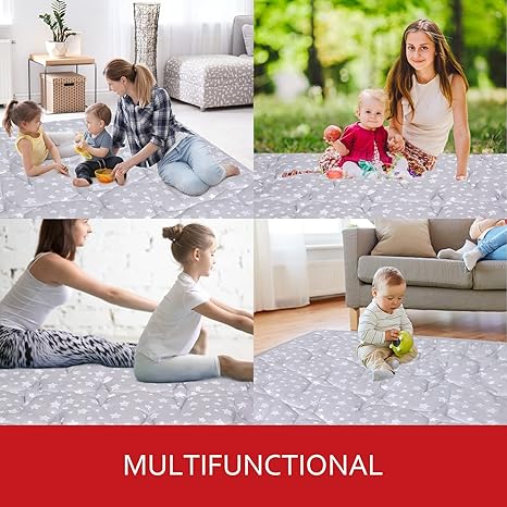Baby Play Mat | Playpen Mat - Square 59" x 59", Large Padded Tummy Time Activity Mat for Infant & Toddler, Grey Star
