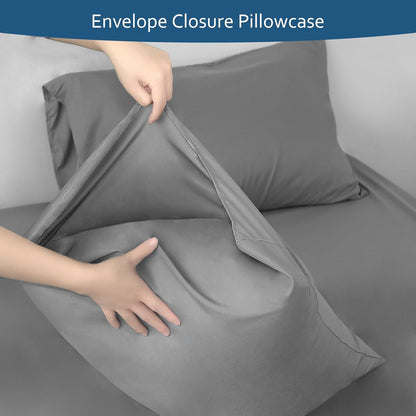 Sheet Set Deep Pocket - 4 Piece Extra Soft Bed Sheets - Side Storage Pocket Fitted Sheet & Pillowcase & Flat Sheet, Grey