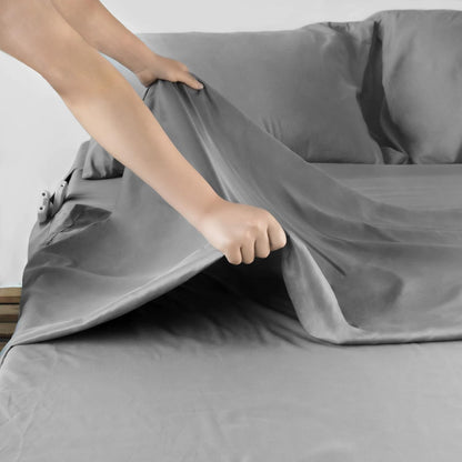 Sheet Set Deep Pocket - 4 Piece Extra Soft Bed Sheets - Side Storage Pocket Fitted Sheet & Pillowcase & Flat Sheet, Grey