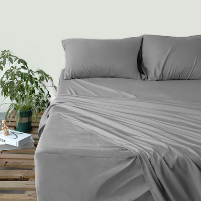 Sheet Set Deep Pocket - 4 Piece Extra Soft Bed Sheets - Side Storage Pocket Fitted Sheet & Pillowcase & Flat Sheet, Grey