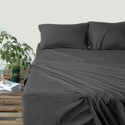 Sheet Set Deep Pocket - 4 Piece Extra Soft Bed Sheets - Side Storage Pocket Fitted Sheet & Pillowcase & Flat Sheet, Black