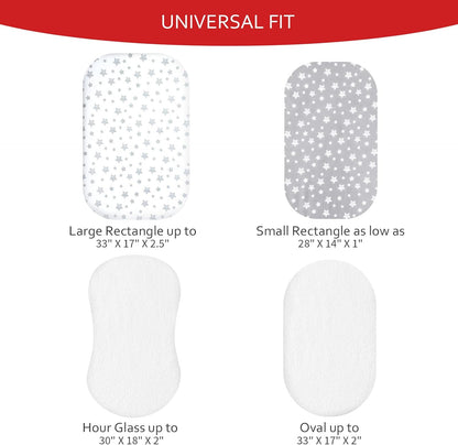 Bassinet Sheets & Waterproof Bassinet Mattress Pad Protector 4 Pack Set, Viscose Made from Bamboo, Universal Fit for Oval, Hourglass and Rectangular Mattress, Grey & White