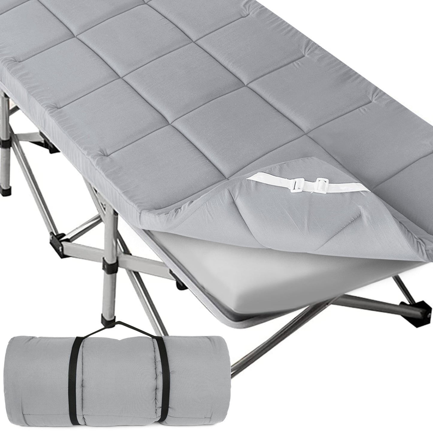 Camping Cot Mattress Pad, 75" x 30" Quilted Cot Topper with Corner Straps, Soft Roll-Up Sleeping Mat for RV Bunk, Guest Bed & Floor