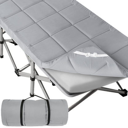 Camping Cot Mattress Pad, 75" x 30" Quilted Cot Topper with Corner Straps, Soft Roll-Up Sleeping Mat for RV Bunk, Guest Bed & Floor