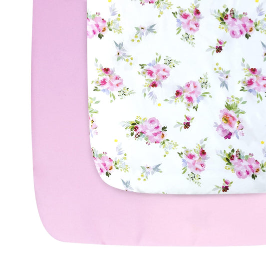 Pack n Play Sheet | Mini Crib Sheet - 2 Pack, Ultra-Soft Microfiber, Fits Graco Pack and Play, Floral & Purple-Moonsea Bedding 