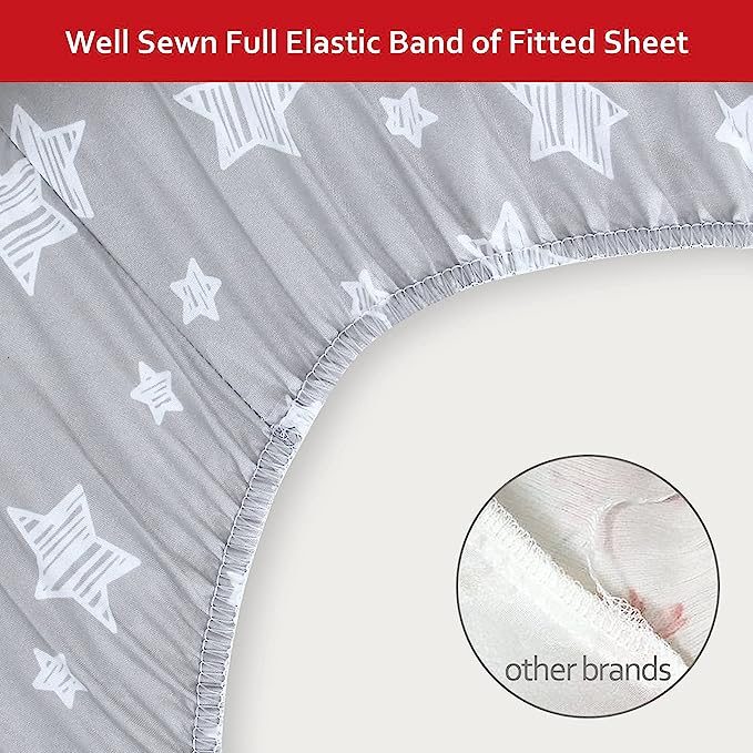 Crib Sheets - Fit For Standard Crib, Microfiber, Grey Star