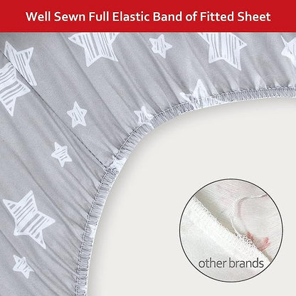 Crib Sheets - Fit For Standard Crib, Microfiber, Grey Star