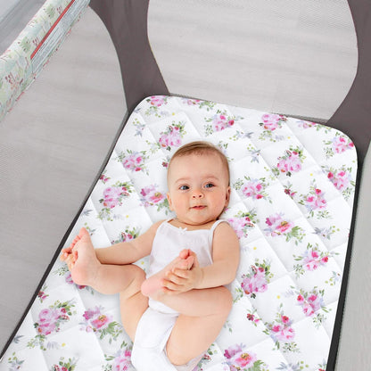 Pack n Play Sheet Quilted | Mini Crib Sheet - Pack and Play Mattress Pad Cover, Ultra-Soft Microfiber, Fits Graco Pack and Play, Floral