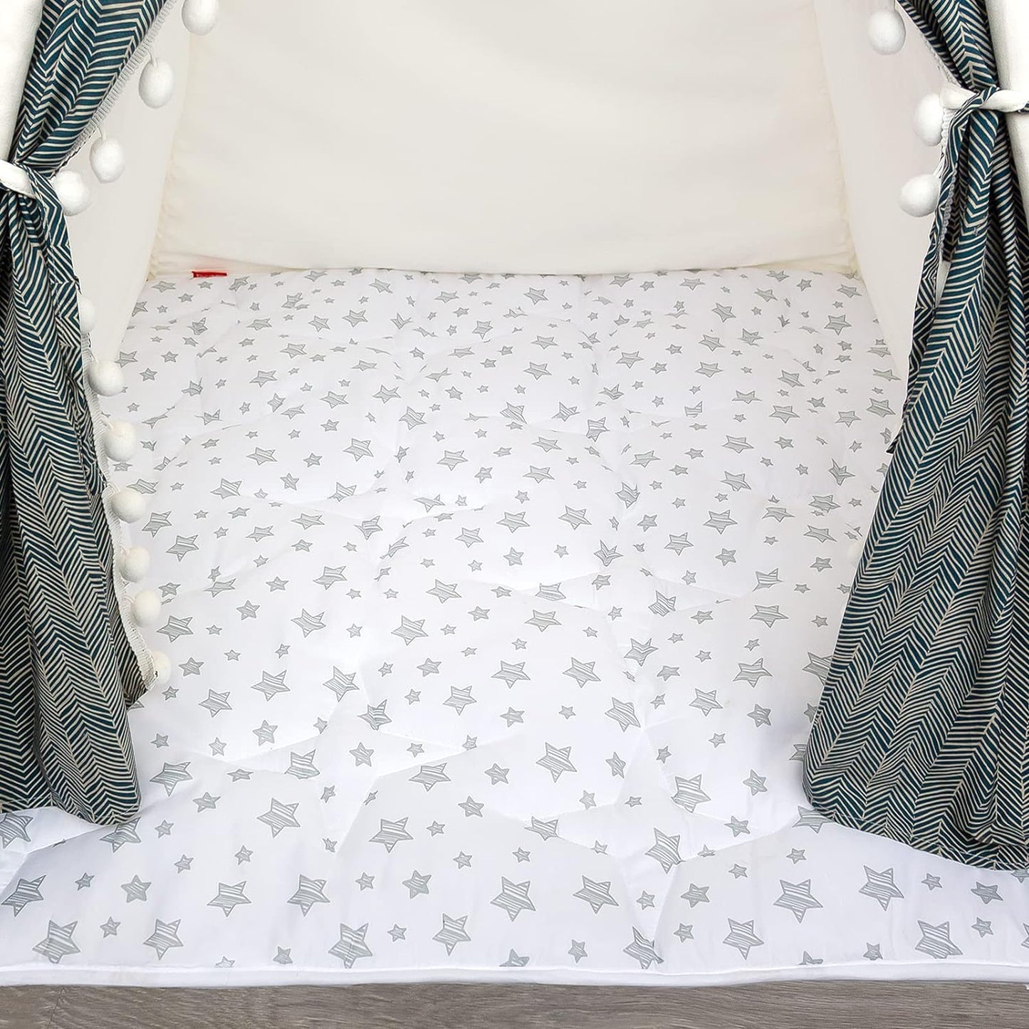 Baby Play Mat | Play Tent Mat - Square 43'' x 43'', Padded and Non-Slip Activity Mat for Kids and Toddlers, White Star - Moonsea Bedding