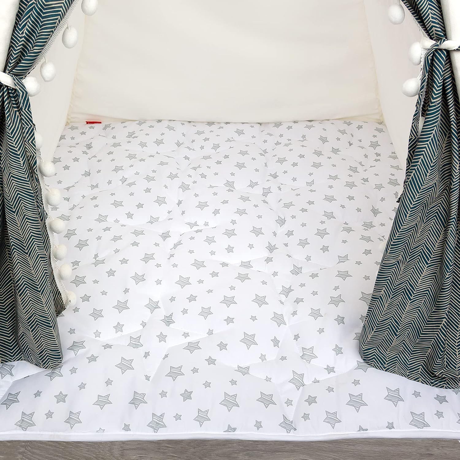 Baby Play Mat | Play Tent Mat - Square 43'' x 43'', Padded and Non-Slip Activity Mat for Kids and Toddlers, White Star - Moonsea Bedding