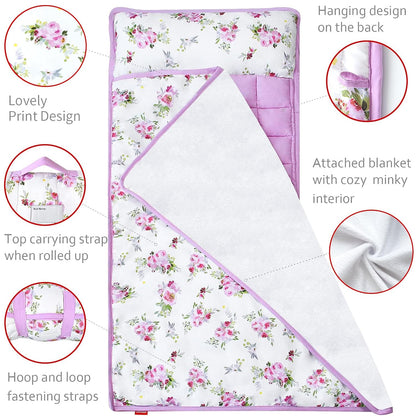 Toddler Nap Mat- Pillow And Fleece Minky Blanket, 21''x50'',Floral