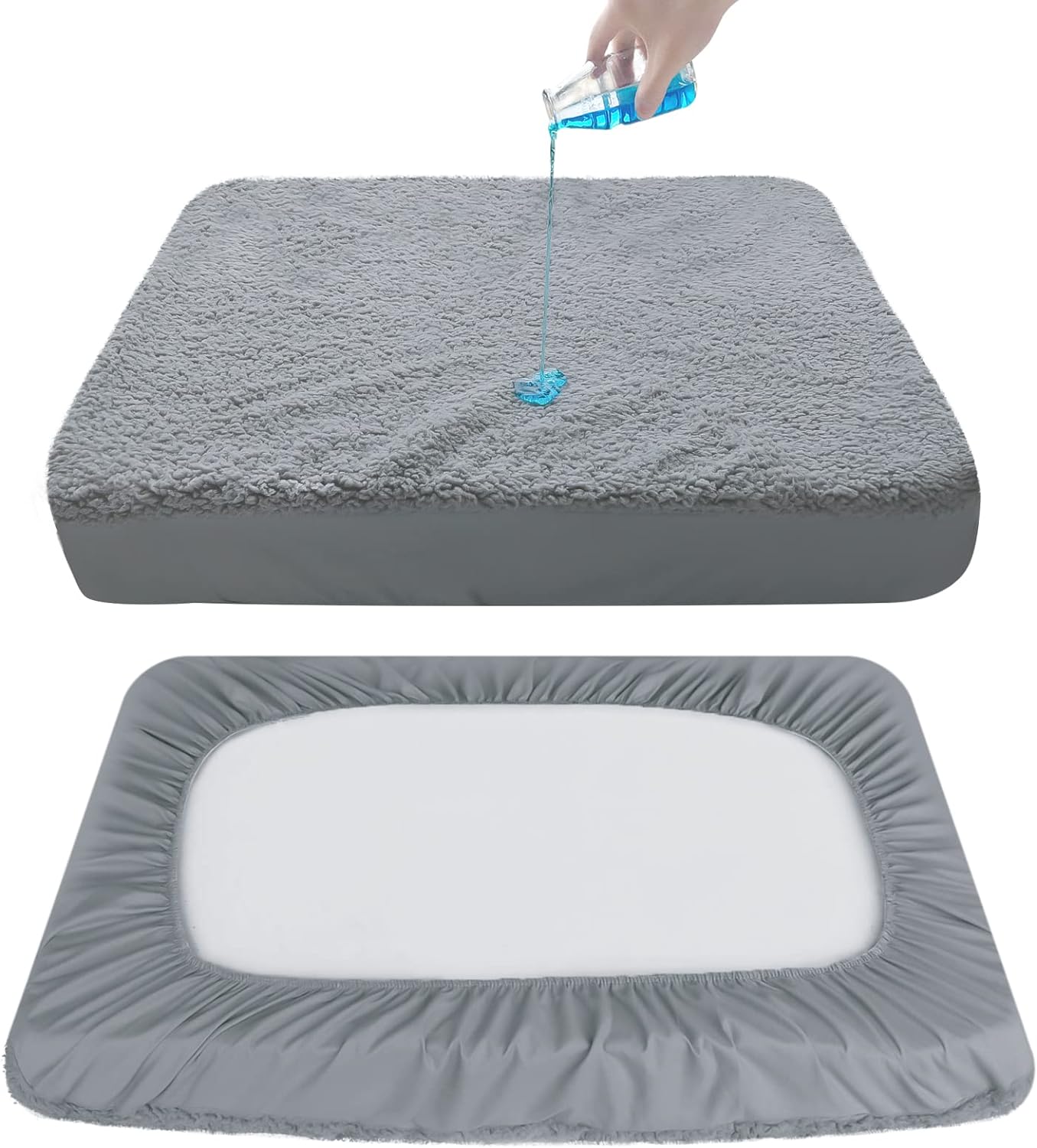 Dog Bed Covers Soft Plush Replacement Washable, Waterproof Dog Bed Liner,long plush fabric,Grey
