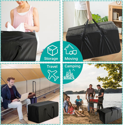 Heavy Duty Moving Bags, 6 Pack Extra Large Storage Totes with Strong Zippers & Reinforced Handles for Clothes, Packing & Moving, Black